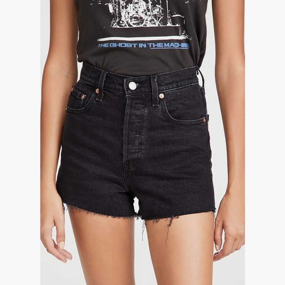 Levi’s Ribcage High Rise Denim Shorts in Black
